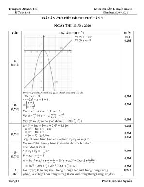 Đáp án Đề thi thử lần 1 - Tuyển sinh vào Lớp 10 môn Toán - Ngày thi 13062020 - Trung tâm Quang Trí